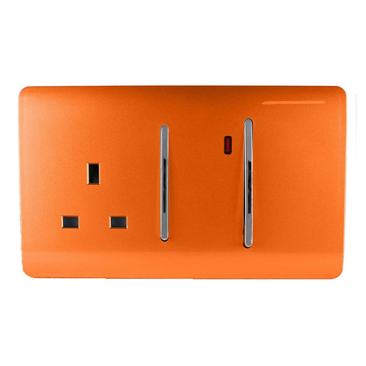 Trendi Switch 45 Amp Cooker Switch & 13 Amp Plug Socket with Neonin Sunset Orange
