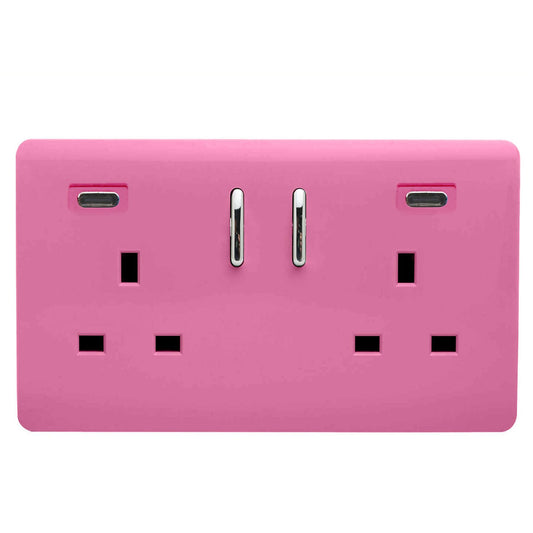 Trendi Switch 2 Gang USB 65W Type C USB Plug Socket in Candy Pink