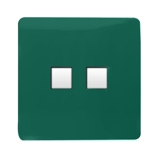 Trendi Switch 2 Gang RJ45 Cat 6 Modern Designer PC Ethernet Socketin Dark Forest Green
