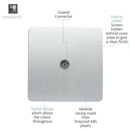 Trendi Switch 1 Gang Female Co-Axial Television Socket in Platinum Silver