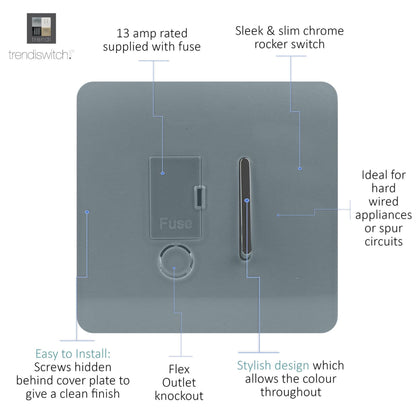 Trendi Switch 13 Amp Fused Spur with Flex Outlet in Cool Grey