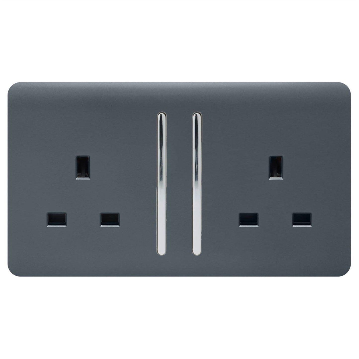 Trendi Switch 2 Gang Long Switched Plug Socket in Warm Grey