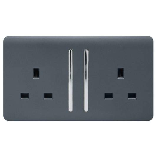 Trendi Switch 2 Gang Long Switched Plug Socket in Warm Grey