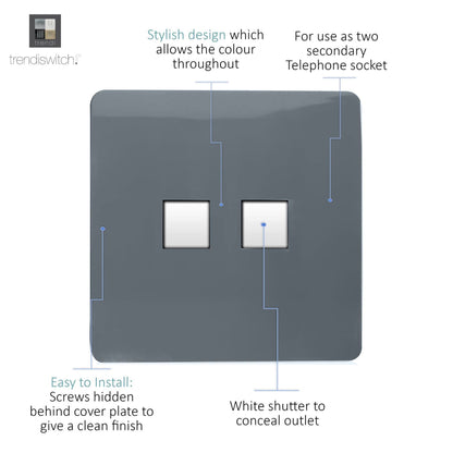 Trendi Switch 2 Gang Cat 3 Telephone Slave Socket in Warm Grey