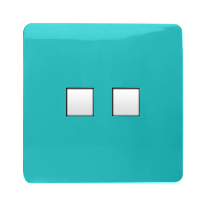 Trendi Switch 2 Gang RJ45 Cat 5e PC Ethernet Socket in Bright Teal