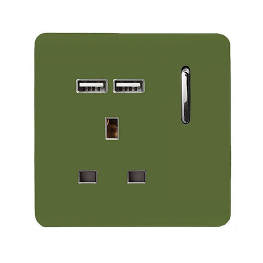 Trendi Switch 1 Gang USB 2100mA Plug Socketin Moss Green