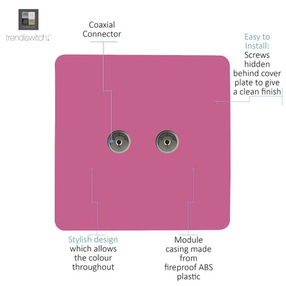 Trendi Switch 2 Gang Female Co-Axial Television Socket in Candy Pink