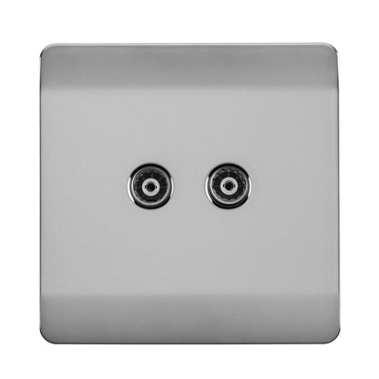 Trendi Switch 2 Gang Female Co-Axial Television Socket in Brushed Steel