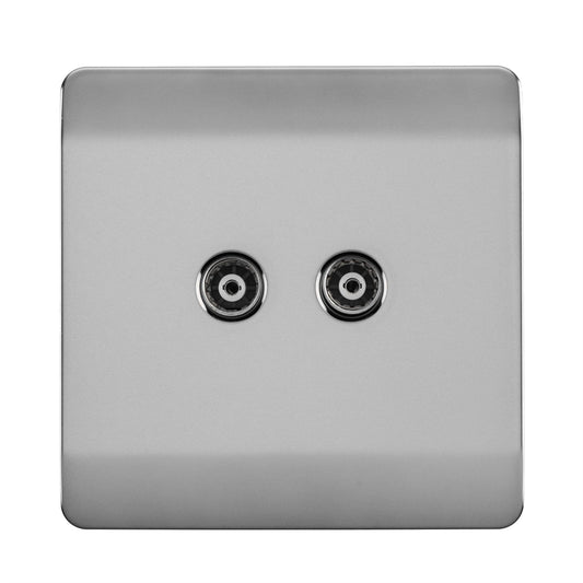 Trendi Switch 2 Gang Female Co-Axial Television Socketin Brushed Steel