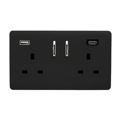Trendi Switch 2 Gang USB 3100mA Type A & C USB Plug Socket in Matt Black