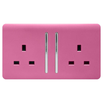 Trendi Switch 2 Gang Long Switched Plug Socket in Candy Pink