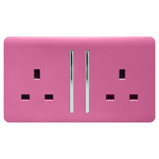 Trendi Switch 2 Gang Long Switched Plug Socketin Candy Pink
