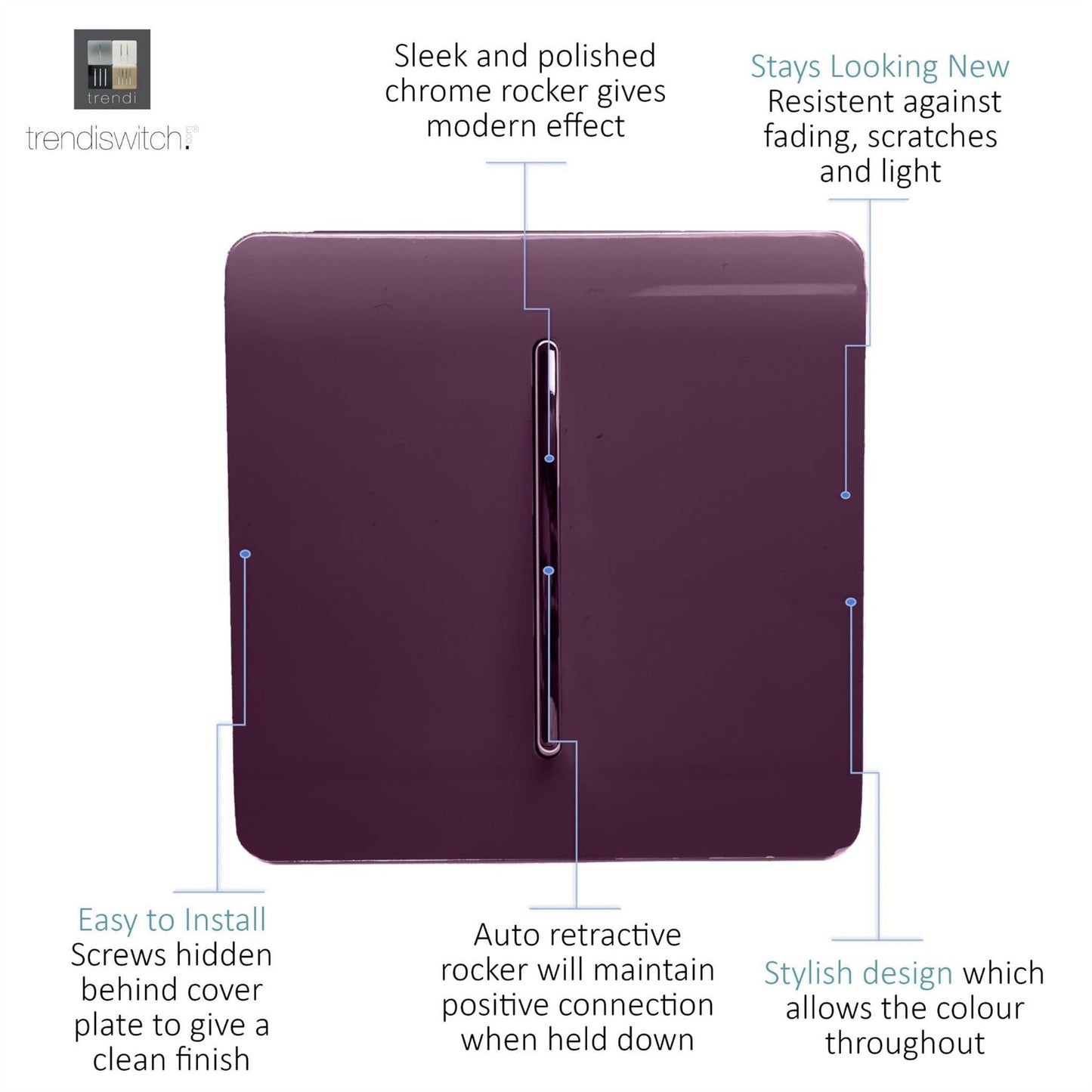 Trendi Switch 1 Gang Retractive Doorbell Switch in Plum Purple