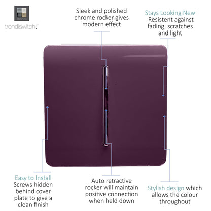 Trendi Switch 1 Gang Retractive Doorbell Switch in Plum Purple