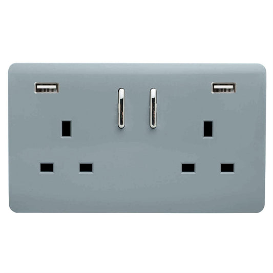 Trendi Switch 2 Gang USB Spare Faceplate For Modern Designer Plug Socket in Cool Grey