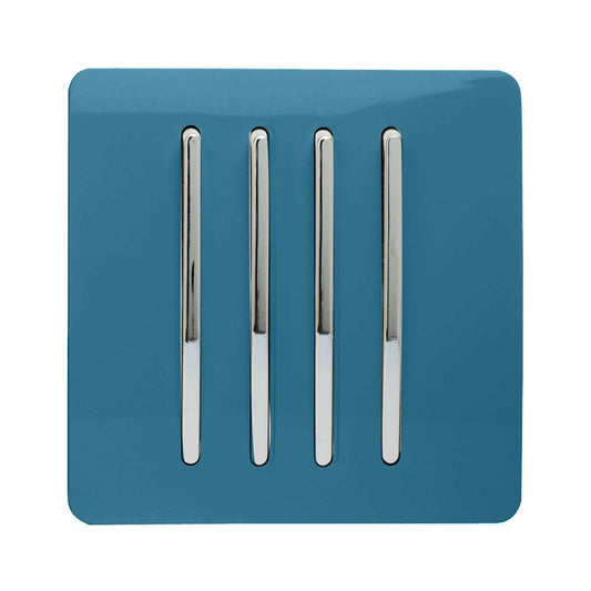 Trendi Switch 4 Gang 1 or 2 way Rocker Light Switchin Ocean Blue