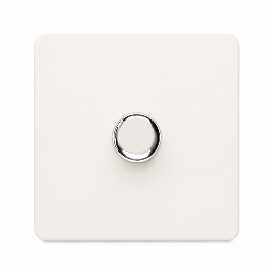 Trendi 1 Gang 2 Way 150w LED Dimmer Screwless 10 Amp Wall Light Switch in Matt White - ART-LDM150WMWH