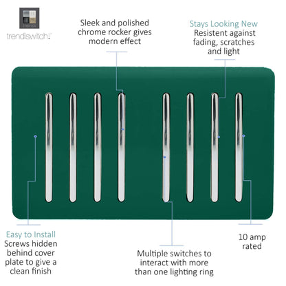 Trendi Switch 8 Gang 1 or 2 Way Light Switch in Dark Forest Green