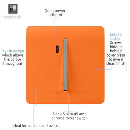 Trendi Switch 1 Gang 45 Amp Cooker Switch with Neon in Sunset Orange
