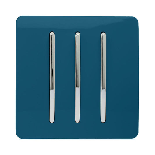 Trendi Switch 3 Gang 1 or 2 way Rocker Light Switchin Midnight Blue