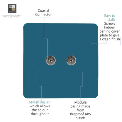 Trendi Switch 2 Gang Female Co-Axial Television Socket in Ocean Blue