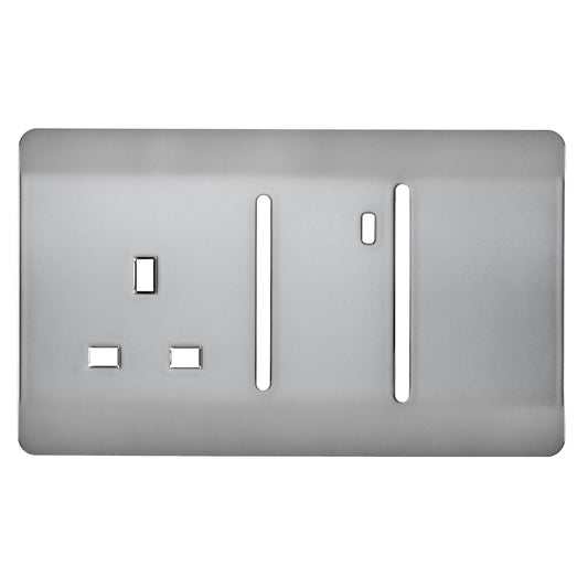 Trendi Switch Spare Faceplate For Cooker Switch & Plug Socket with Neon in Brushed Steel