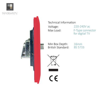 Trendi Switch TV Co-Axial & F-Type Satellite Socket in Strawberry Red