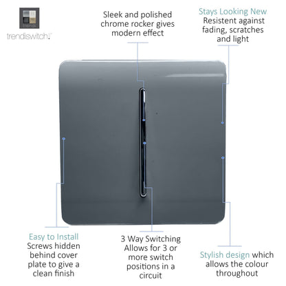 Trendi Switch 1 Gang Intermediate Rocker Light Switch in Warm Grey