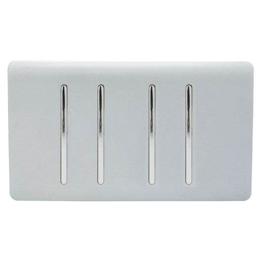 Trendi Switch 4 Gang Light Switch (3x 1 or 2 Way & 1 x Intermediate)in Platinum Silver