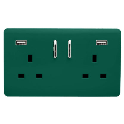 Trendi Switch 2 Gang USB 3100mA Plug Socket in Dark Forest Green