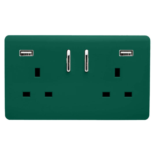 Trendi Switch 2 Gang USB 3100mA Plug Socketin Dark Forest Green