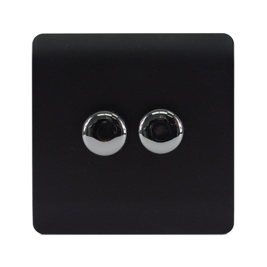 Trendi Switch 2 Gang 1 or 2 way 150w Rotary LED Dimmer Light Switchin Matt Black
