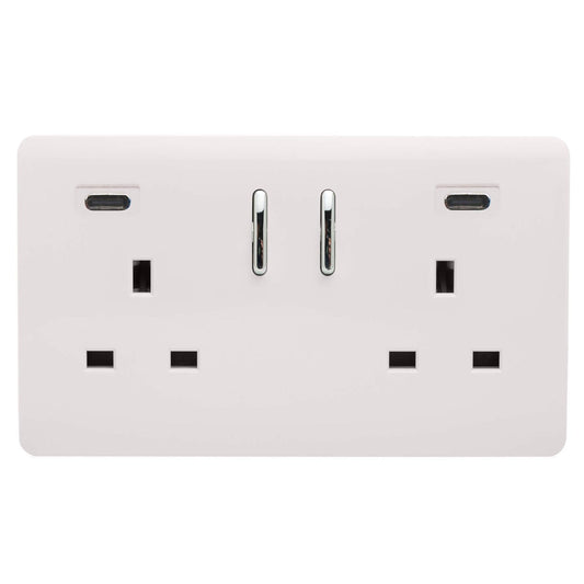 Trendi Switch 2 Gang USB 65W Type C USB Plug Socket in Ice White