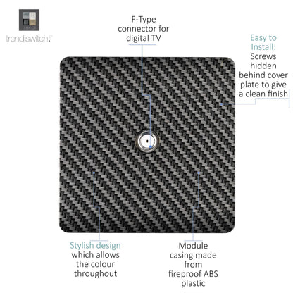 Trendi Switch 1 Gang Male F-Type Satellite Television Socket in Carbon Fibre