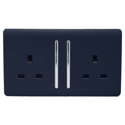 Trendi Switch 2 Gang Long Switched Plug Socket in Navy Blue