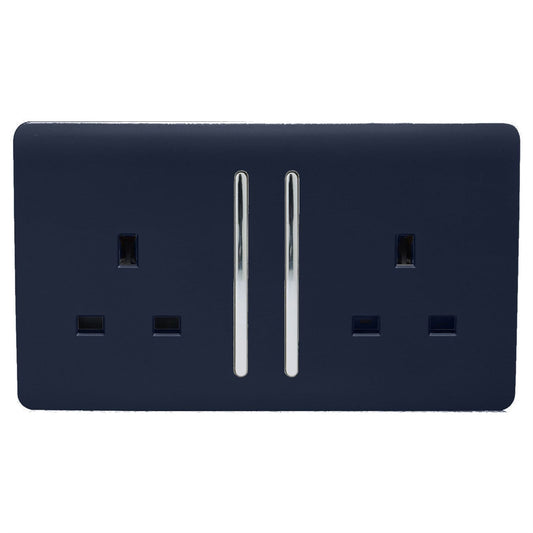 Trendi Switch 2 Gang Long Switched Plug Socketin Navy Blue