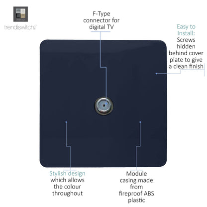 Trendi Switch 1 Gang Male F-Type Satellite Television Socket in Navy Blue