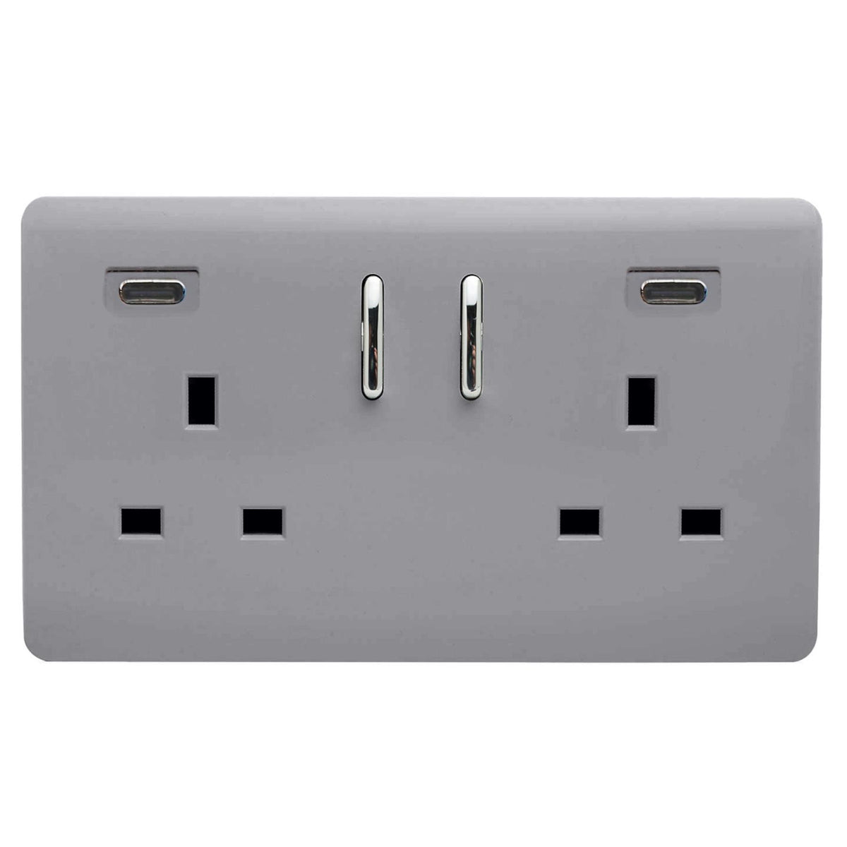 Trendi Switch 2 Gang USB 45W Type C USB Plug Socket in Platinum Silver