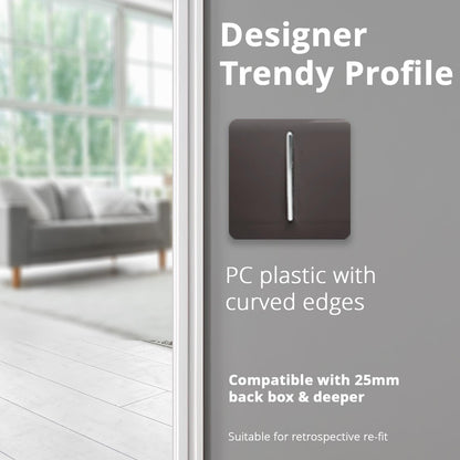 Trendi Switch 1 Gang 1 or 2 way Rocker Light Switch in Dark Mocha Brown