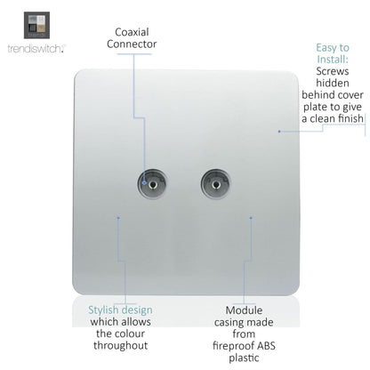Trendi Switch 2 Gang Female Co-Axial Television Socket in Platinum Silver