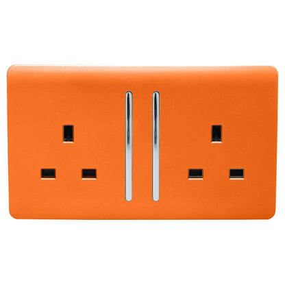Trendi Switch 2 Gang Long Switched Plug Socket in Sunset Orange