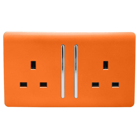 Trendi Switch 2 Gang Long Switched Plug Socketin Sunset Orange