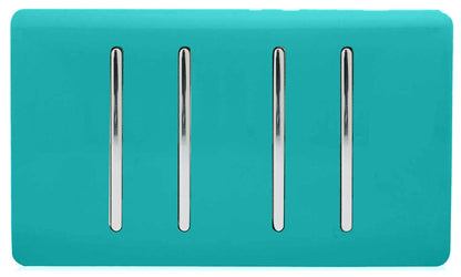 Trendi Switch 4 Gang Light Switch (3x 1 or 2 Way & 1 x Intermediate)in Bright Teal