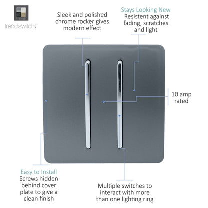 Trendi Switch 2 Gang Intermediate Rocker Light Switch in Warm Grey
