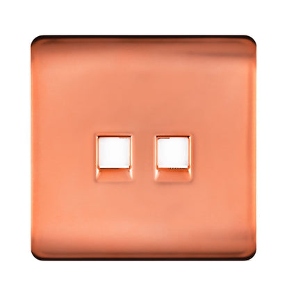 Trendi Switch 2 Gang RJ45 Cat 5e PC Ethernet & Telephone Slave Sockets in Copper