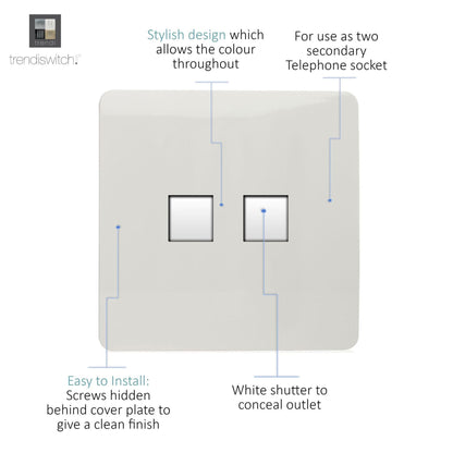 Trendi Switch 2 Gang Cat 3 Telephone Slave Socket in Ice White