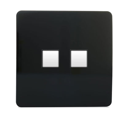 Trendi Switch 2 Gang RJ45 Cat 5e PC Ethernet & Telephone Slave Sockets in Piano Black