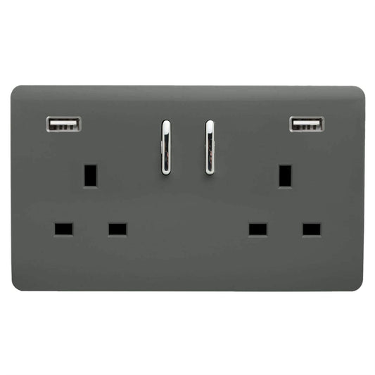 Trendi Switch 2 Gang USB 3100mA Plug Socketin Charcoal Grey