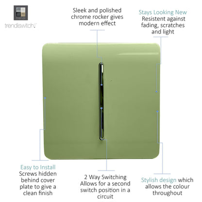 Trendi Switch 1 Gang 1 or 2 way Rocker Light Switch in Moss Green