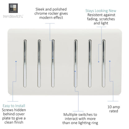 Trendi Switch 6 Gang 1 or 2 Way Light Switch in Ice White